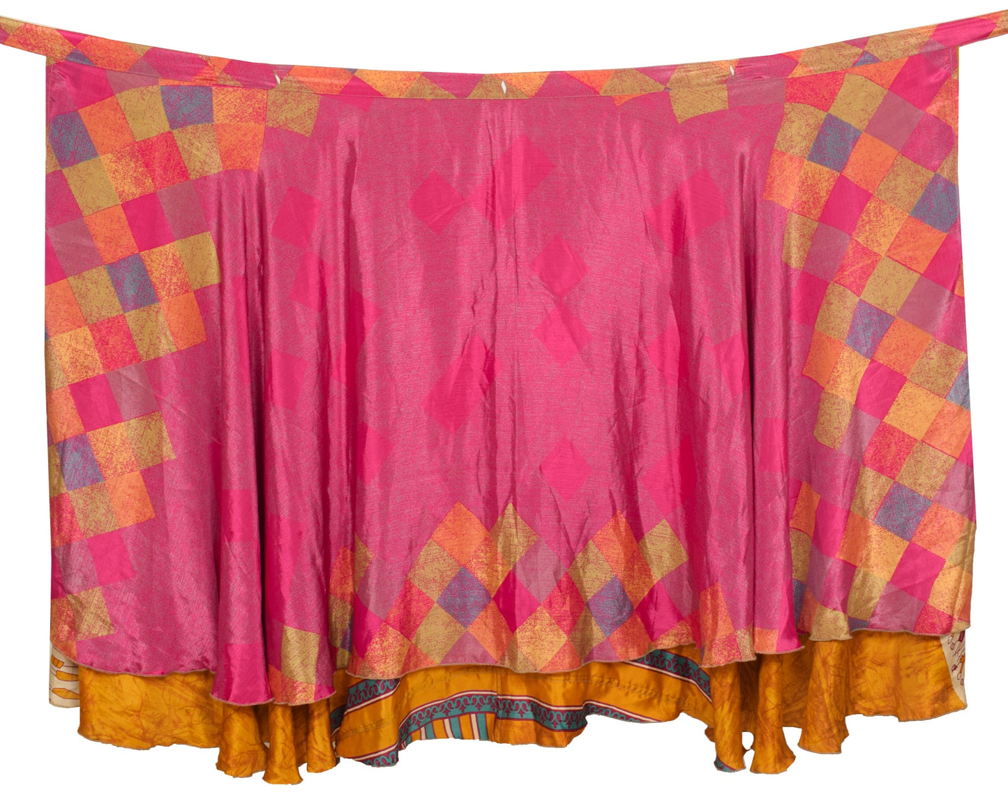 Sushila Vintage Art Silk Saree Magic 2 Layer Wrap Reversible Skirt Beach Dress