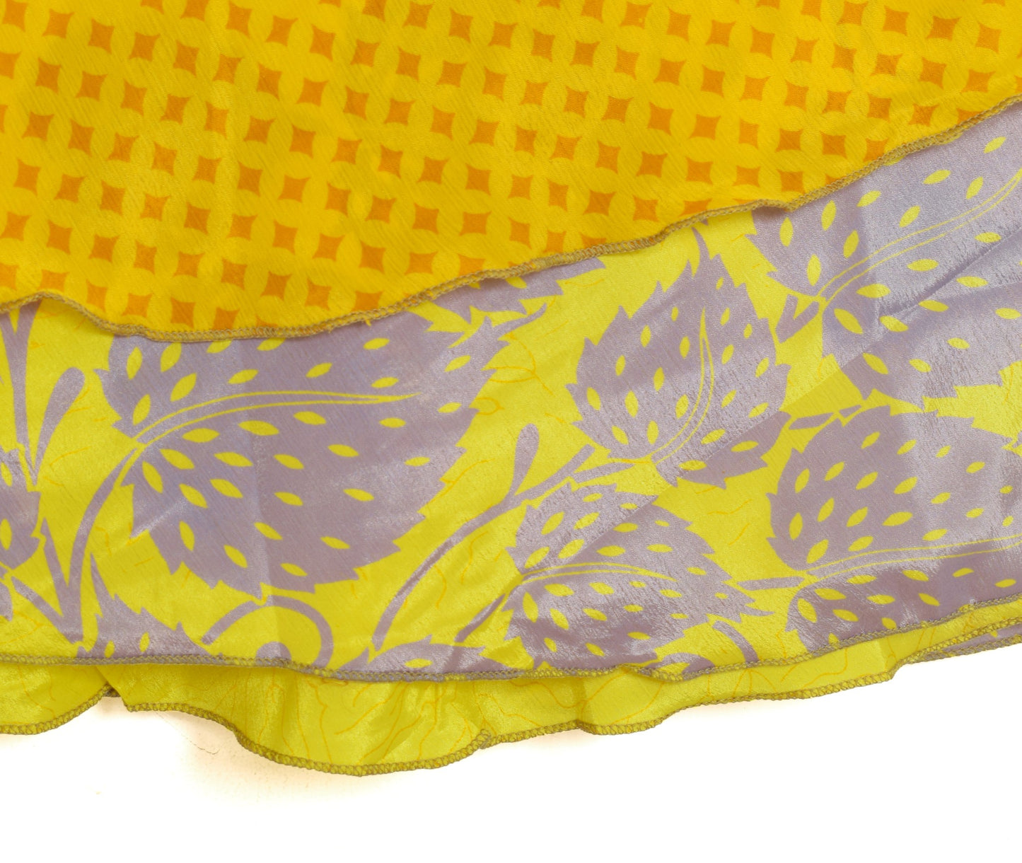 Sushila Vintage Art Silk Saree Magic Wrap Reversible Skirt Floral Yellow Beach Dress