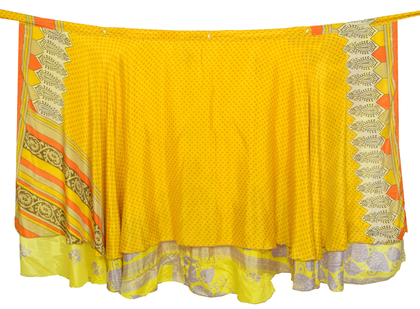 Sushila Vintage Art Silk Saree Magic Wrap Reversible Skirt Floral Yellow Beach Dress