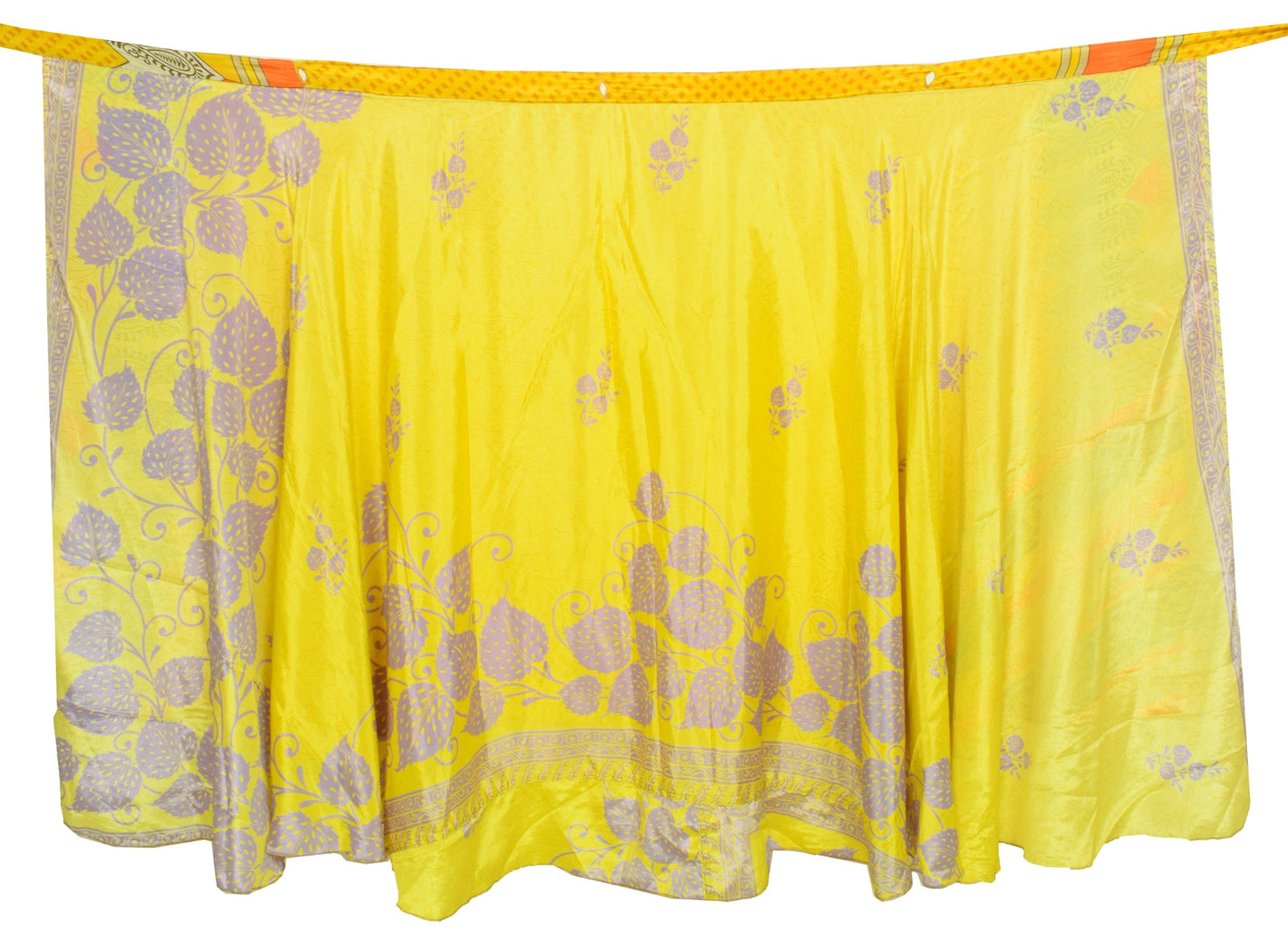 Sushila Vintage Art Silk Saree Magic Wrap Reversible Skirt Floral Yellow Beach Dress