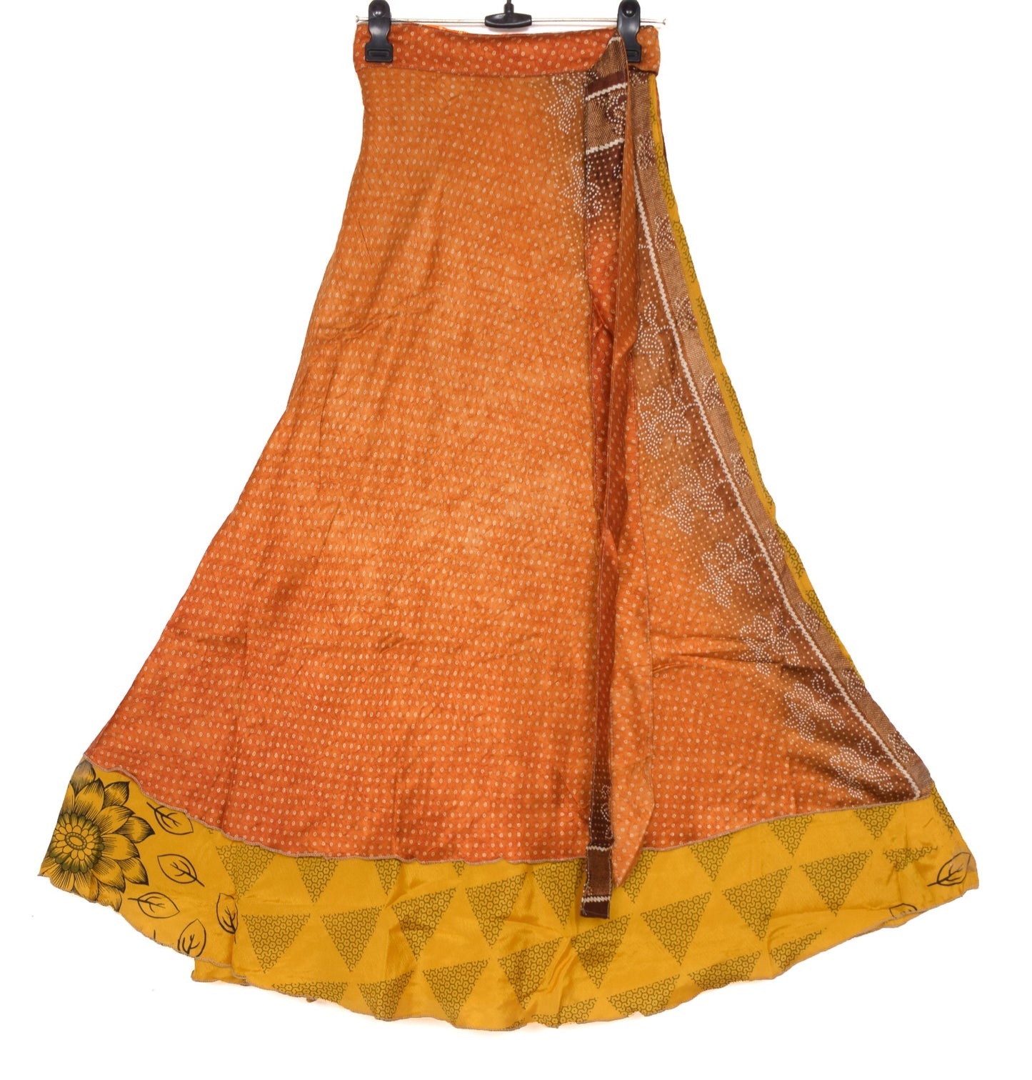 Sushila Vintage Magic Wrap Mustard Art Silk Saree Reversible Skirt Beach Dress