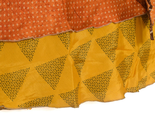 Sushila Vintage Magic Wrap Mustard Art Silk Saree Reversible Skirt Beach Dress