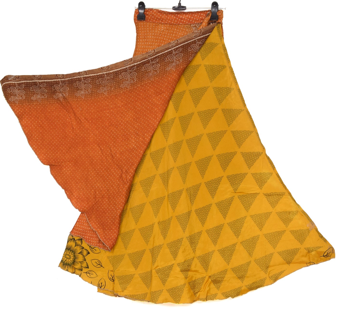 Sushila Vintage Magic Wrap Mustard Art Silk Saree Reversible Skirt Beach Dress