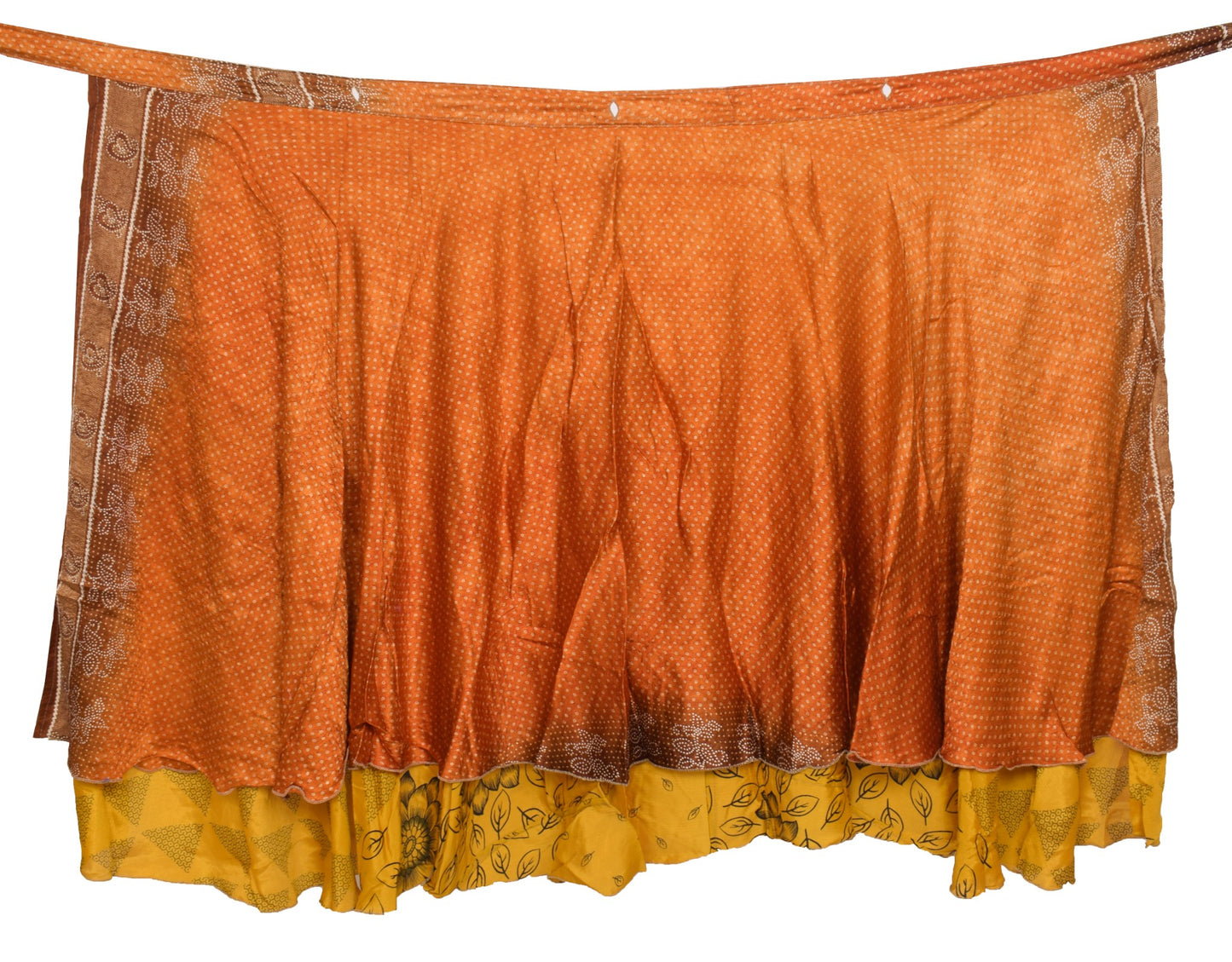 Sushila Vintage Magic Wrap Mustard Art Silk Saree Reversible Skirt Beach Dress