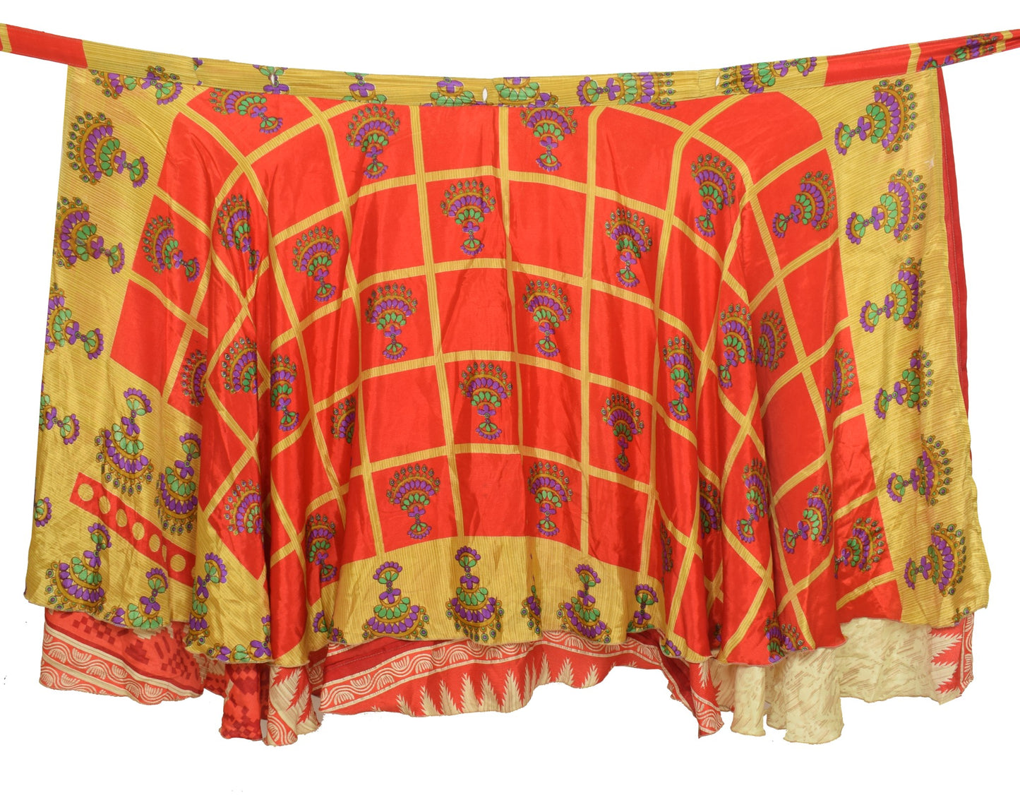 Sushila Vintage Red Saree Magic Wrap Reversible Skirt Art Silk Beach Dress Hippie