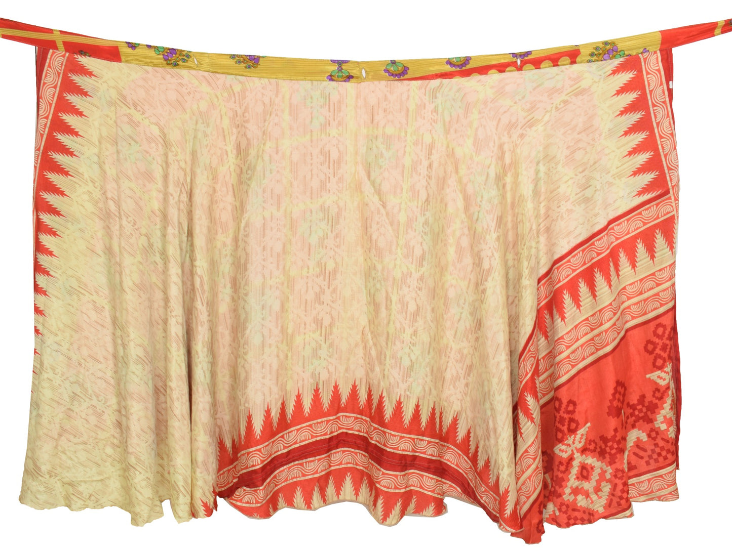 Sushila Vintage Red Saree Magic Wrap Reversible Skirt Art Silk Beach Dress Hippie