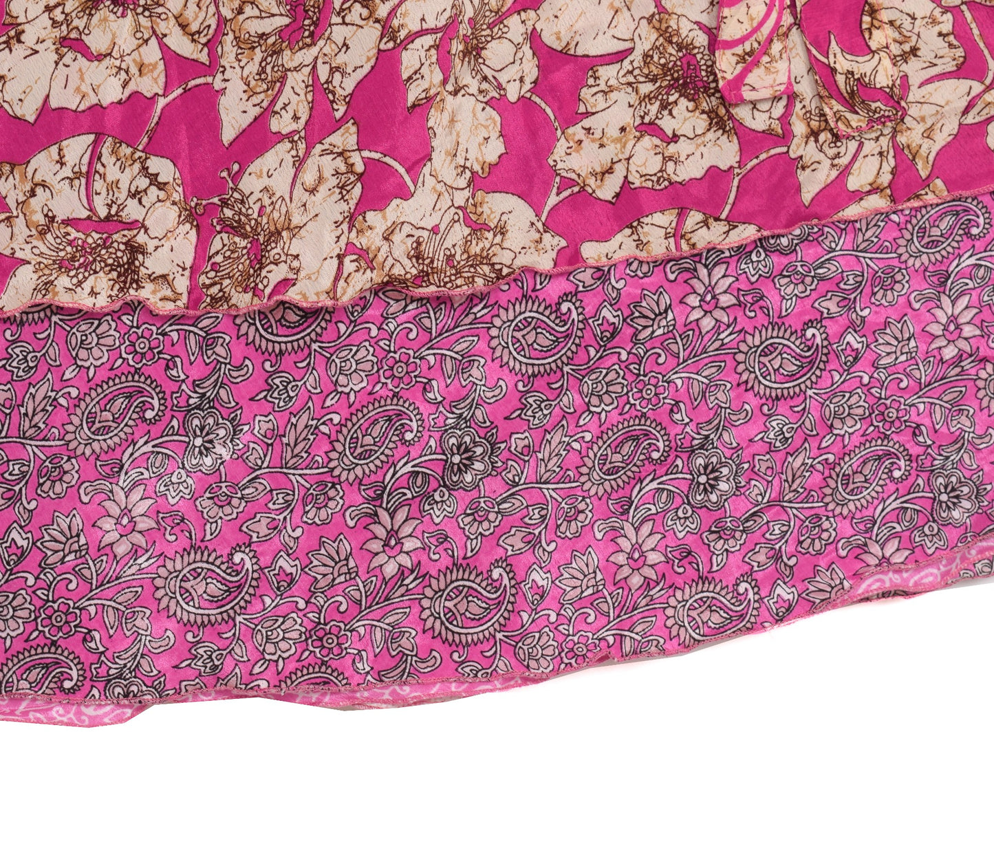Sushila Vintage Magic Wrap Floral Pink Saree Reversible Skirt Art Silk Beach Dress