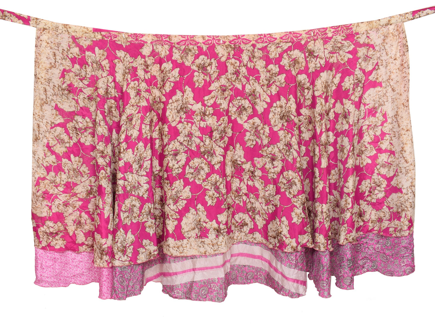 Sushila Vintage Magic Wrap Floral Pink Saree Reversible Skirt Art Silk Beach Dress