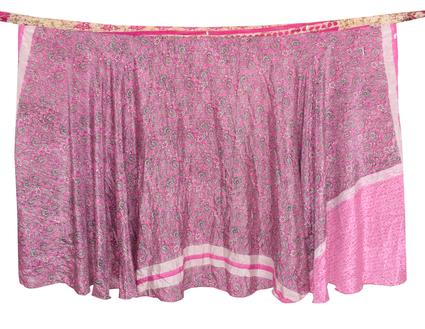 Sushila Vintage Magic Wrap Floral Pink Saree Reversible Skirt Art Silk Beach Dress