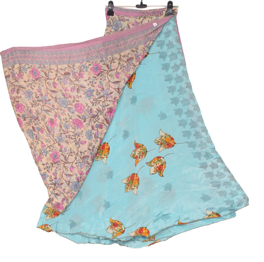 Sushila Vintage Silk Saree Magic Wrap Reversible Skirt Aqua Blue Beach Dress
