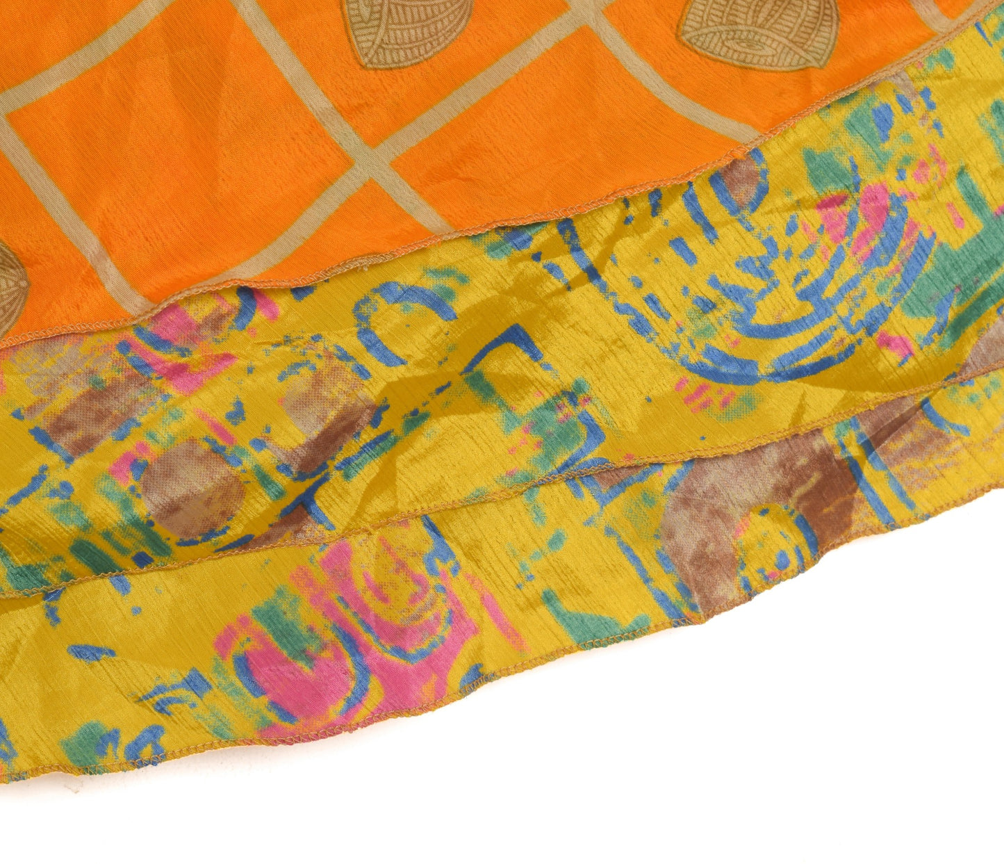 Sushila Vintage Orange Saree Magic Wrap Reversible Skirt Art Silk Beach Dress Hippie