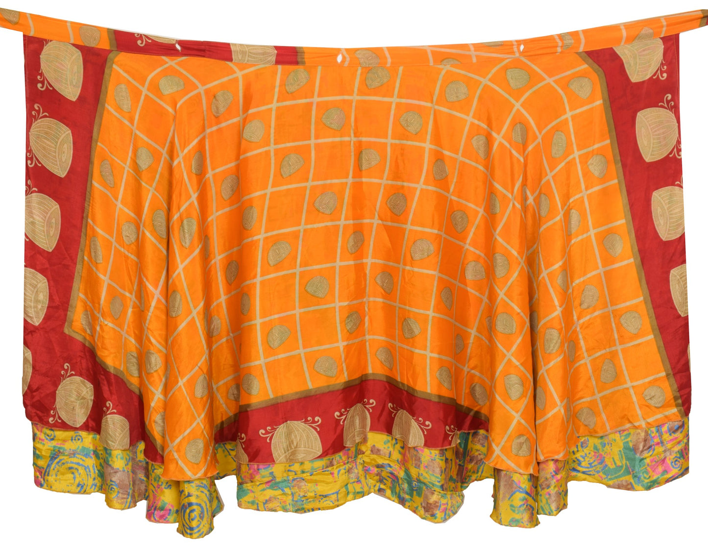 Sushila Vintage Orange Saree Magic Wrap Reversible Skirt Art Silk Beach Dress Hippie