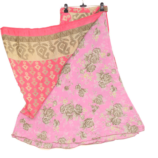 Sushila Vintage Art Silk Saree Magic Wrap Reversible Skirt Pink Beach Dress Boho