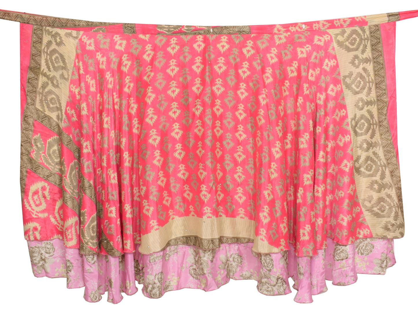 Sushila Vintage Art Silk Saree Magic Wrap Reversible Skirt Pink Beach Dress Boho
