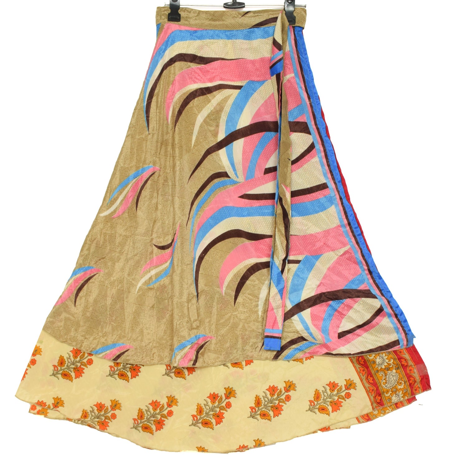 Sushila Vintage Art Silk Saree Magic Wrap Reversible Skirt Yellow Floral Beach Dress