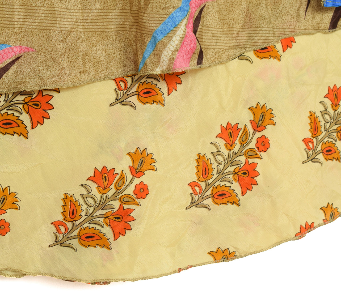 Sushila Vintage Art Silk Saree Magic Wrap Reversible Skirt Yellow Floral Beach Dress