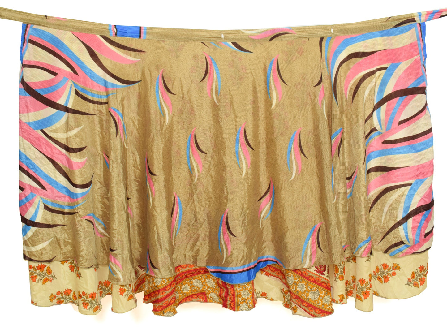 Sushila Vintage Art Silk Saree Magic Wrap Reversible Skirt Yellow Floral Beach Dress