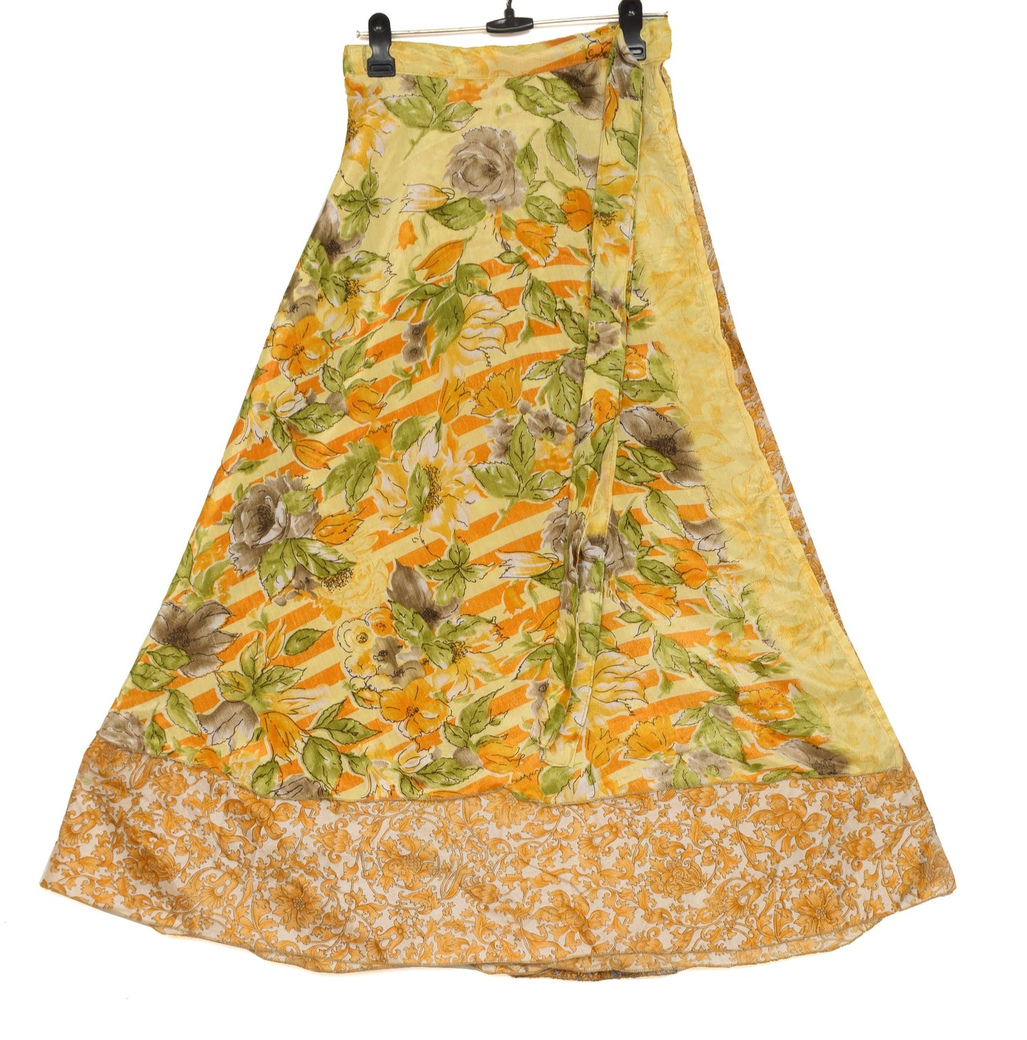 Sushila Vintage Art Silk Saree Magic Wrap Reversible Skirt Floral Beach Dress