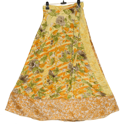 Sushila Vintage Art Silk Saree Magic Wrap Reversible Skirt Floral Beach Dress