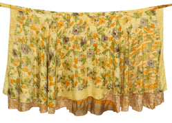 Sushila Vintage Art Silk Saree Magic Wrap Reversible Skirt Floral Beach Dress