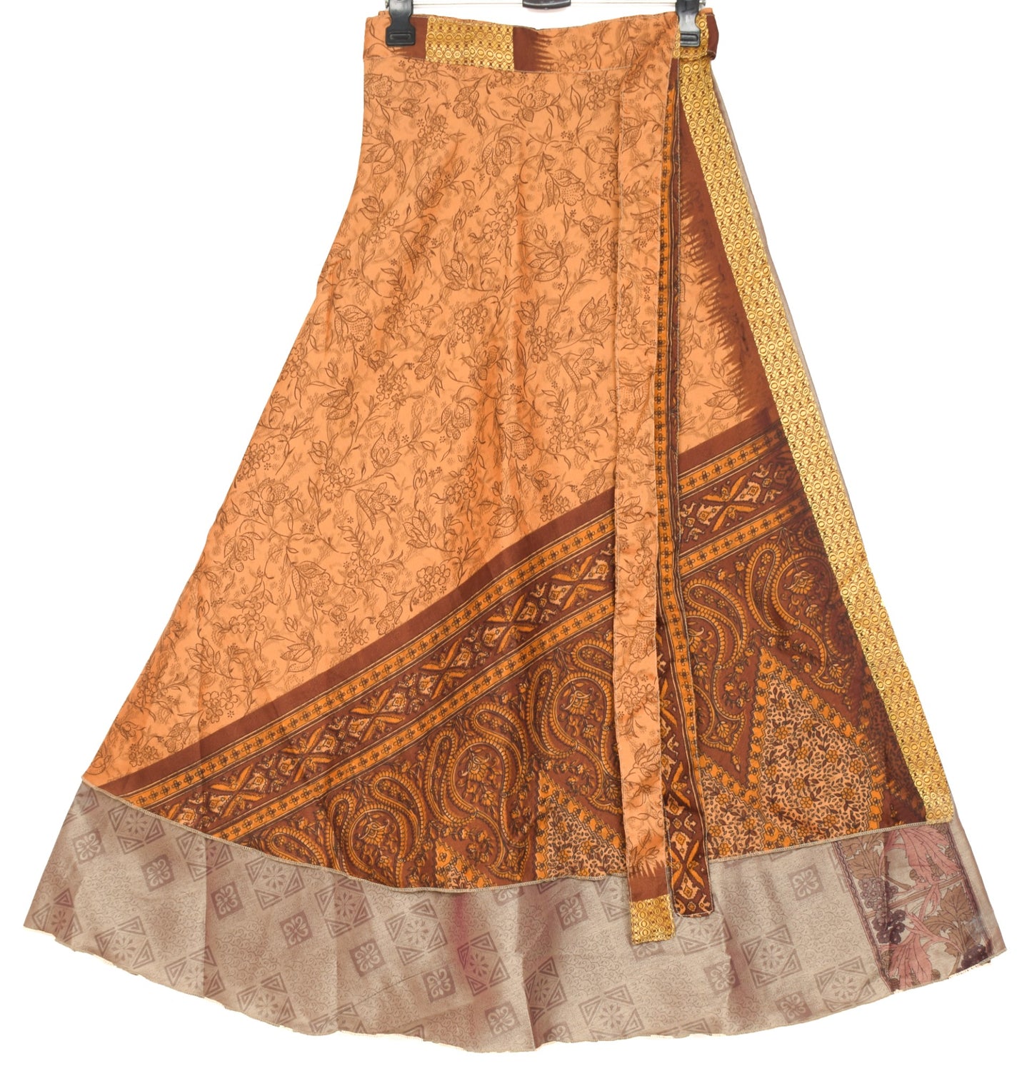 Sushila Vintage Art Silk Saree Magic Wrap Reversible Skirt Peach Beach Dress