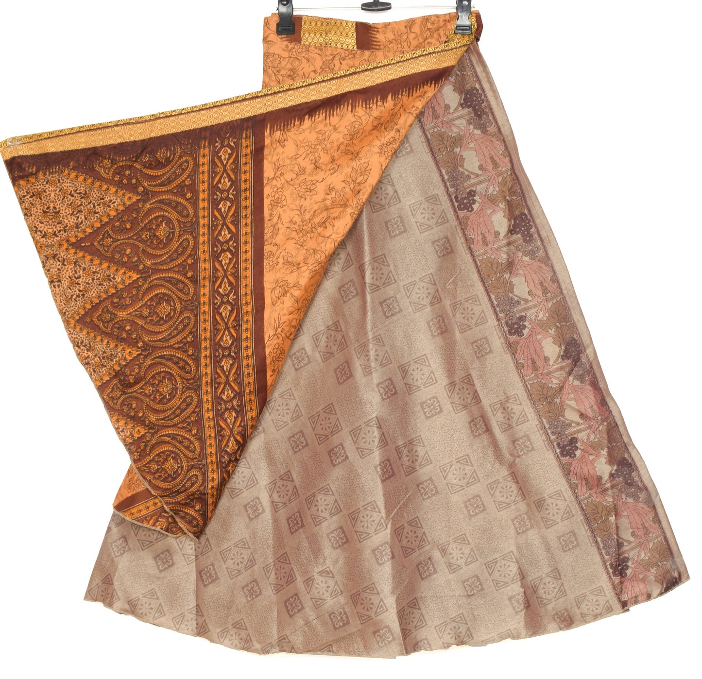 Sushila Vintage Art Silk Saree Magic Wrap Reversible Skirt Peach Beach Dress