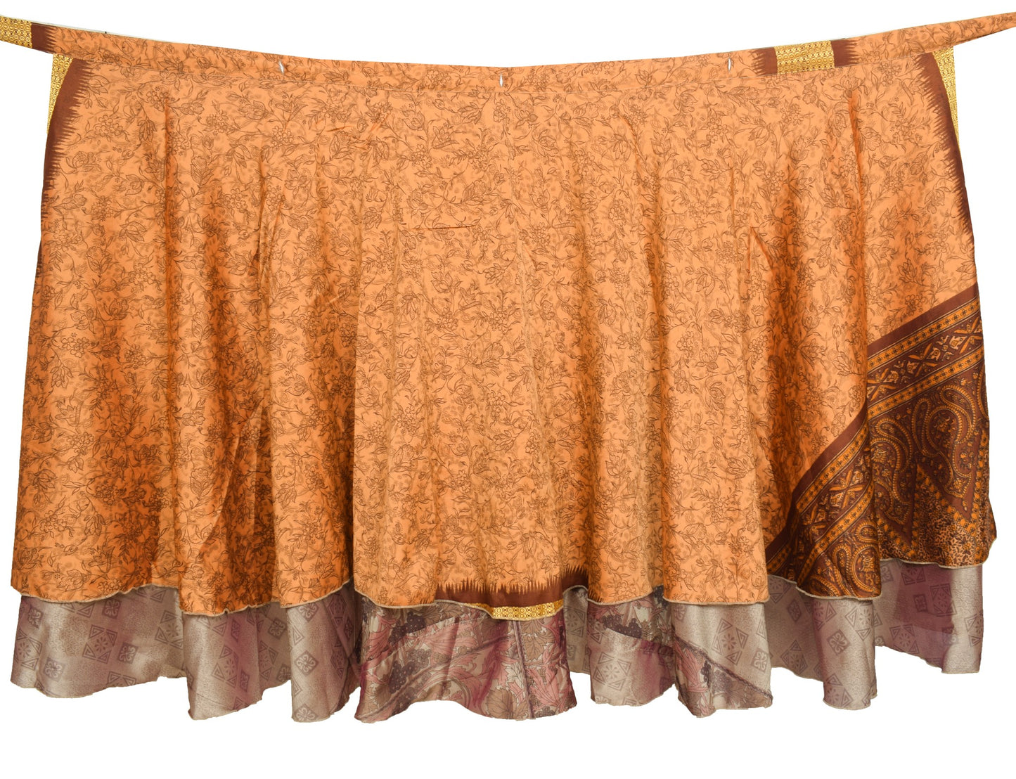 Sushila Vintage Art Silk Saree Magic Wrap Reversible Skirt Peach Beach Dress