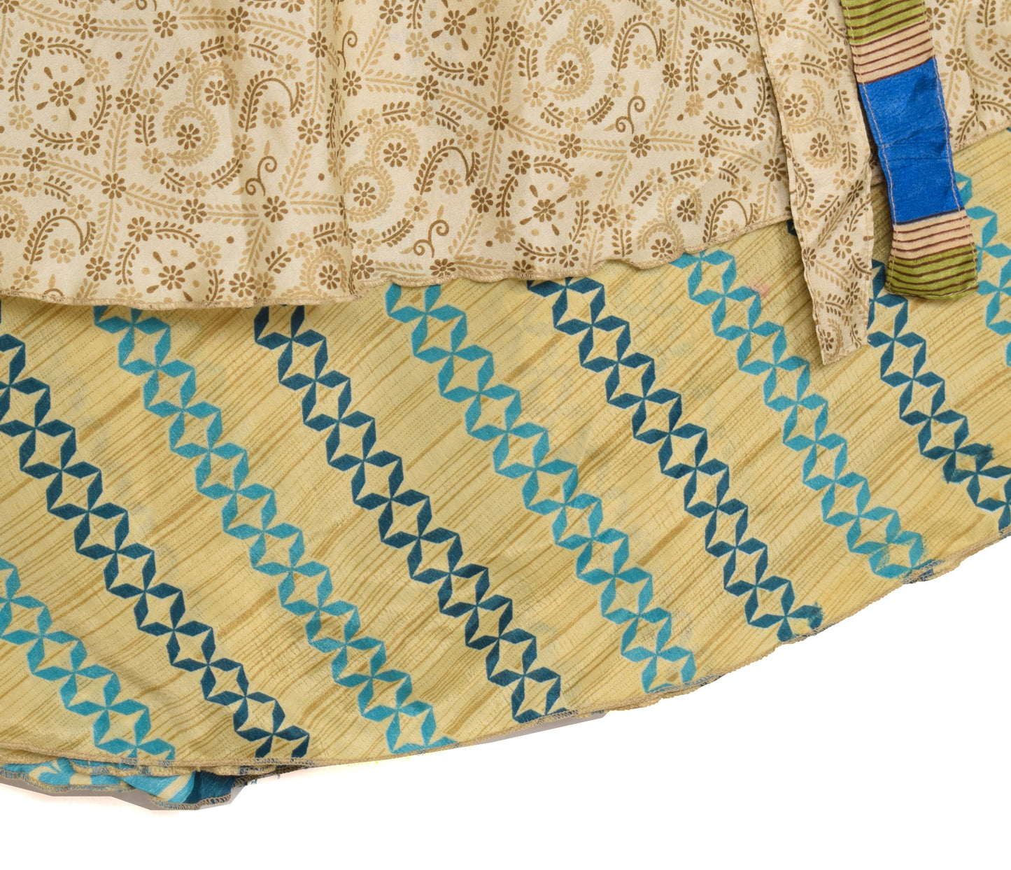 Sushila Vintage Art Silk Saree Magic Wrap Reversible Cream Skirt Beach Dress