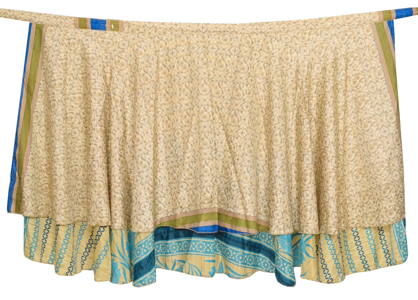 Sushila Vintage Art Silk Saree Magic Wrap Reversible Cream Skirt Beach Dress