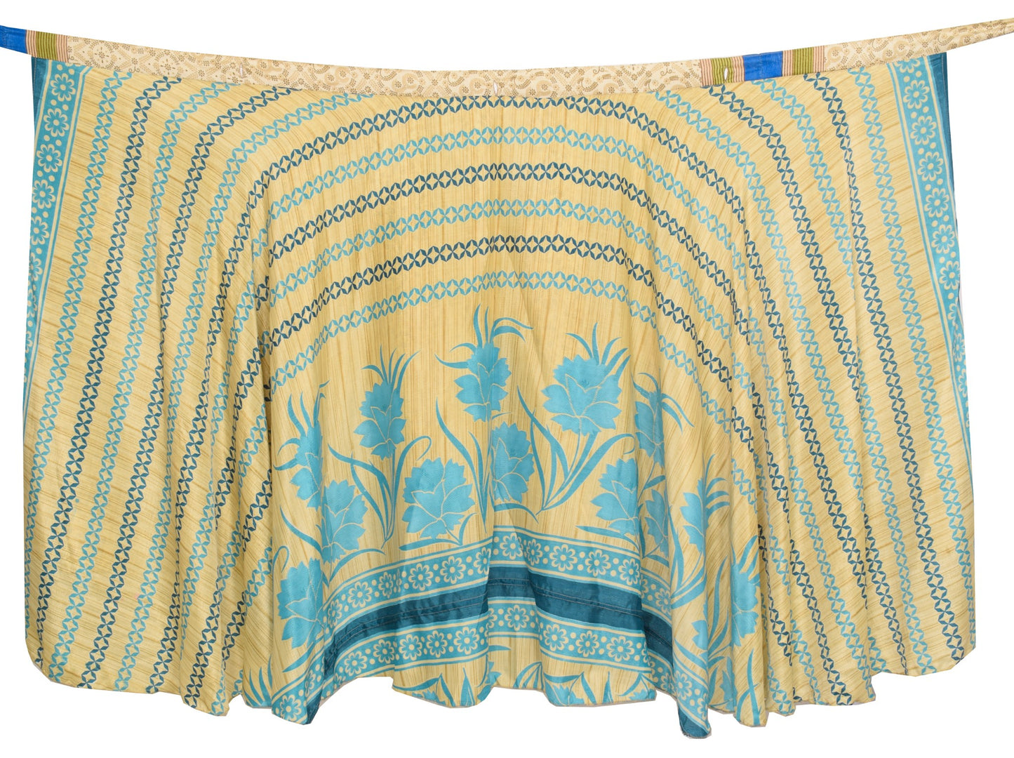 Sushila Vintage Art Silk Saree Magic Wrap Reversible Cream Skirt Beach Dress