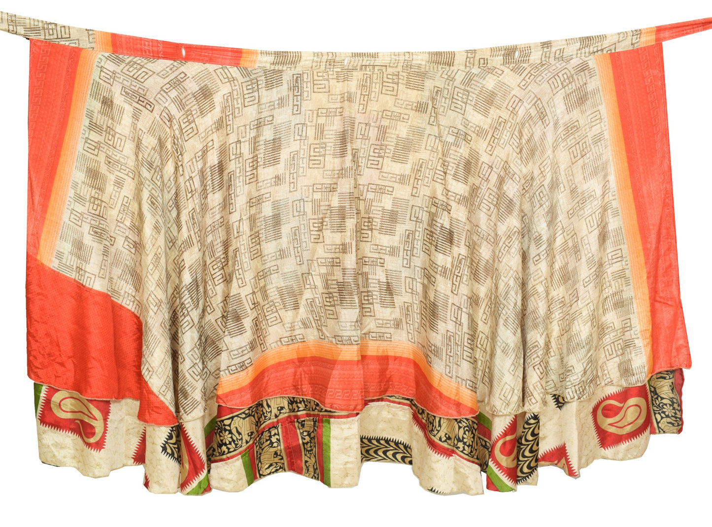 Sushila Vintage Cream Saree Magic Wrap Reversible Skirt Paisley Art Silk Beach Dress