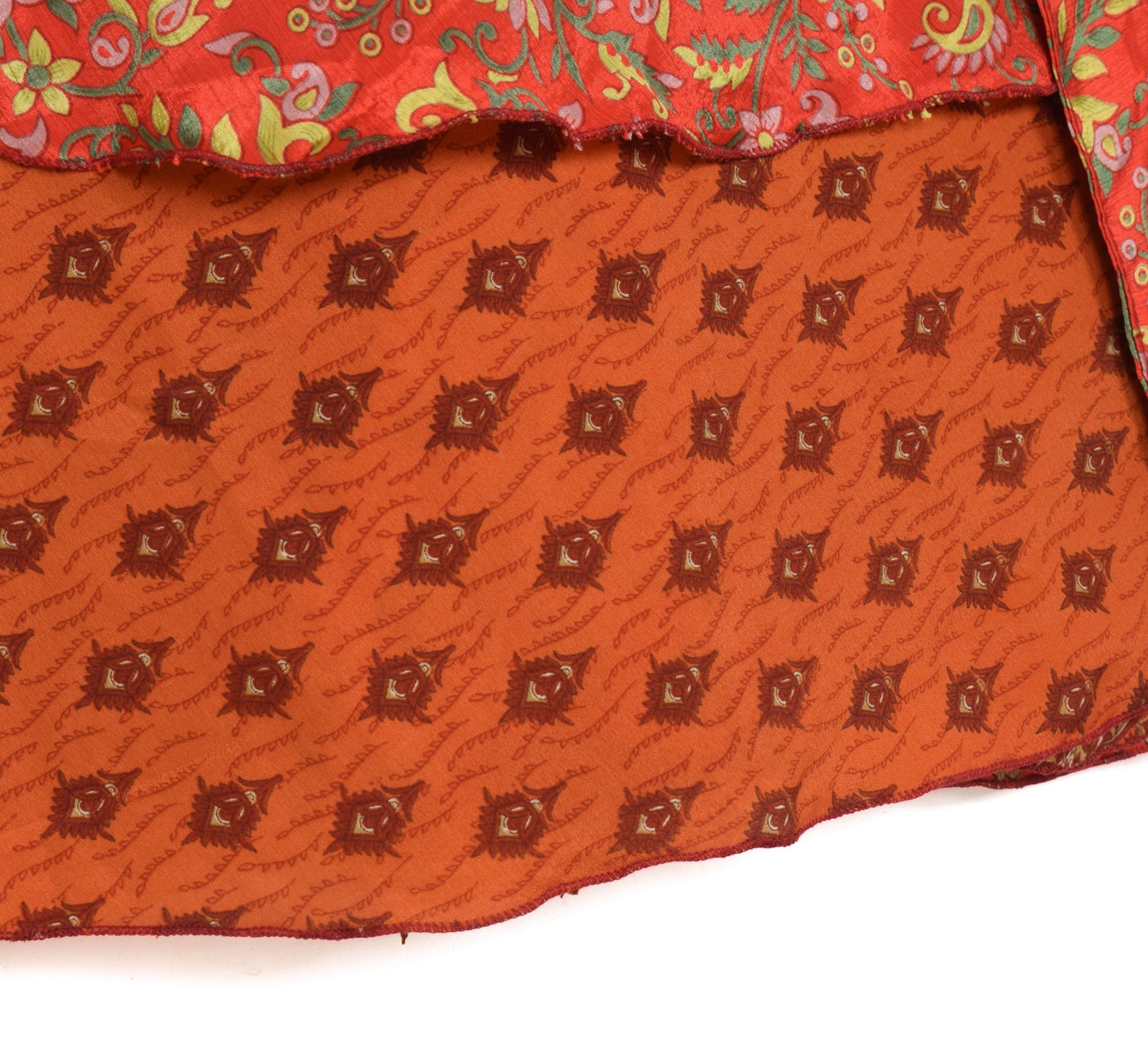 Sushila Vintage Art Silk Saree Magic Wrap Reversible Skirt Rust Floral Beach Dress