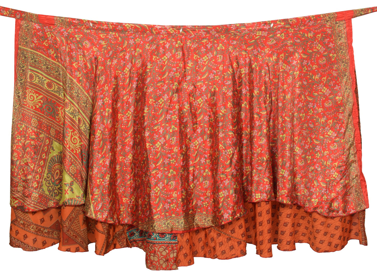 Sushila Vintage Art Silk Saree Magic Wrap Reversible Skirt Rust Floral Beach Dress
