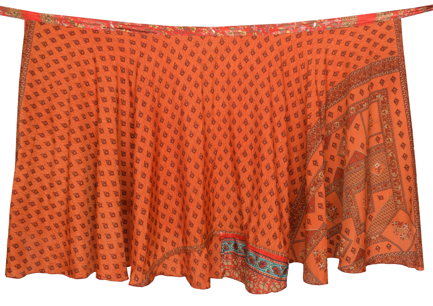 Sushila Vintage Art Silk Saree Magic Wrap Reversible Skirt Rust Floral Beach Dress