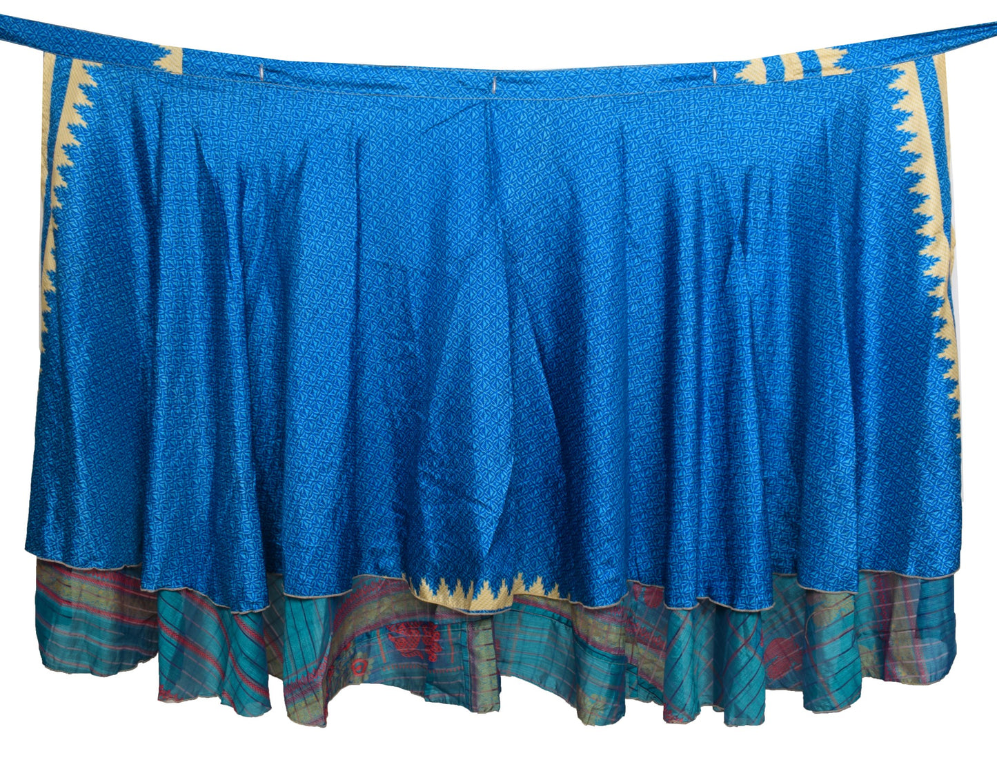 Sushila Vintage Blue Saree Magic Wrap Reversible Skirt Beach Art Silk Dress Hippie