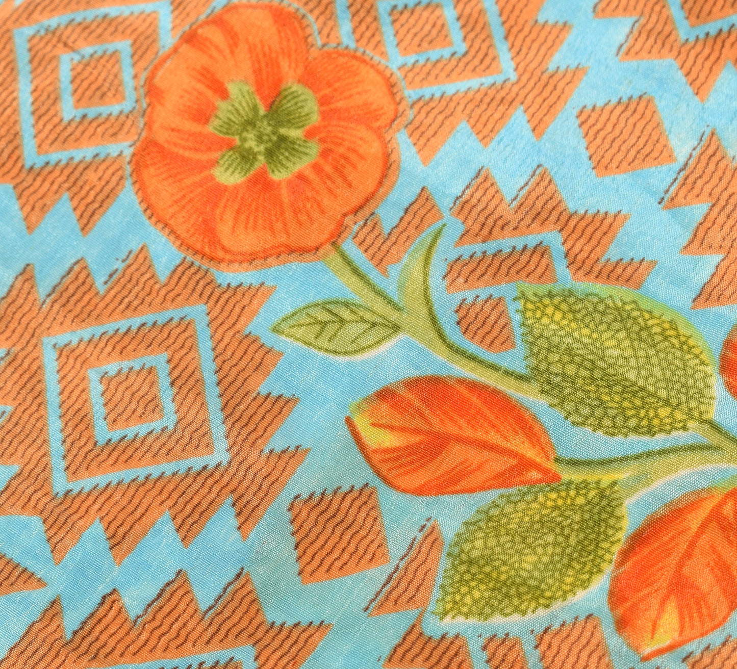 Sushila Vintage Art Silk Saree Magic Wrap Reversible Skirt Aqua Blue Beach Dress