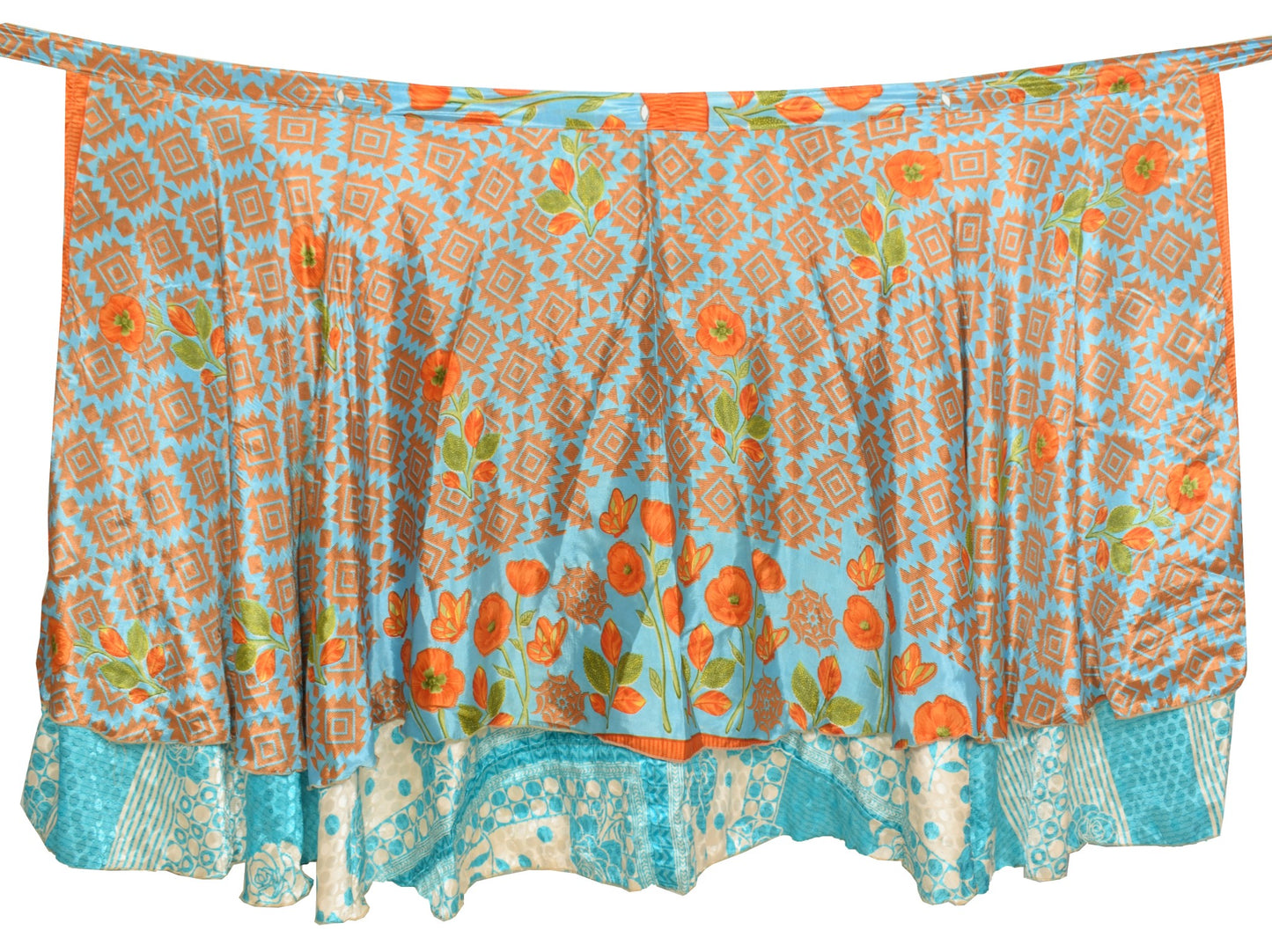 Sushila Vintage Art Silk Saree Magic Wrap Reversible Skirt Aqua Blue Beach Dress