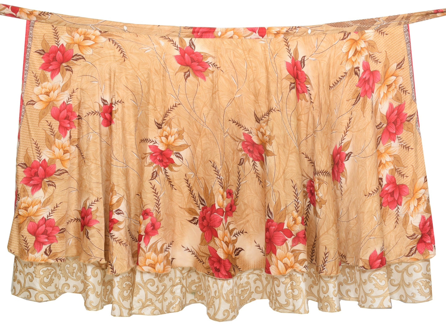 Sushila Vintage Floral White Saree Magic Wrap Reversible Skirt Art Silk Beach Dress