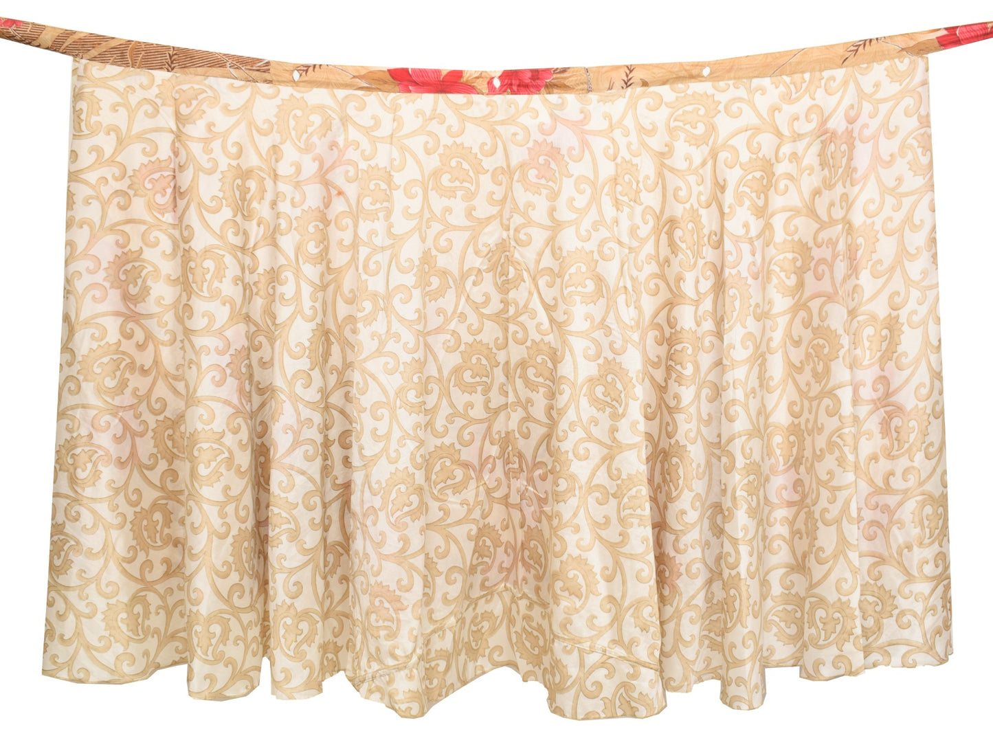 Sushila Vintage Floral White Saree Magic Wrap Reversible Skirt Art Silk Beach Dress