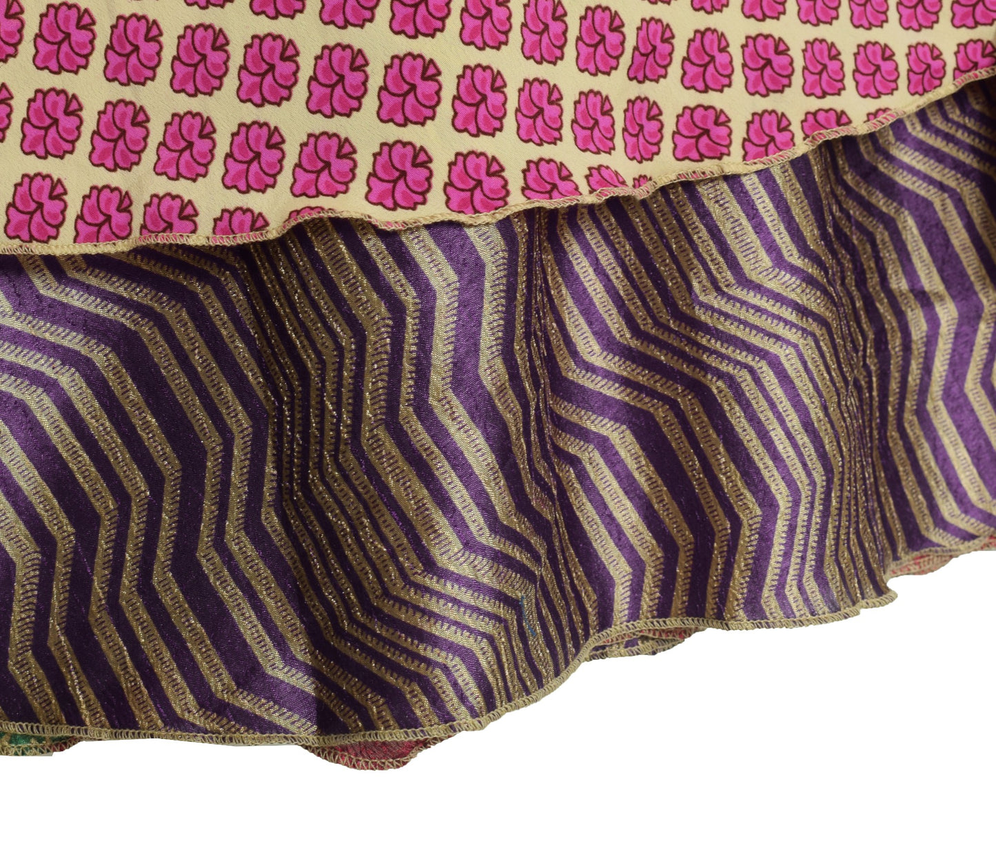Sushila Vintage Art Silk Saree Magic Wrap Reversible Skirt Handmade Beach Dress