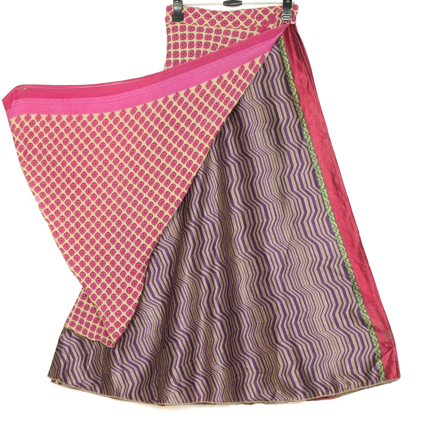 Sushila Vintage Art Silk Saree Magic Wrap Reversible Skirt Handmade Beach Dress