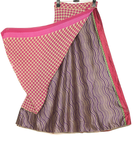 Sushila Vintage Art Silk Saree Magic Wrap Reversible Skirt Handmade Beach Dress