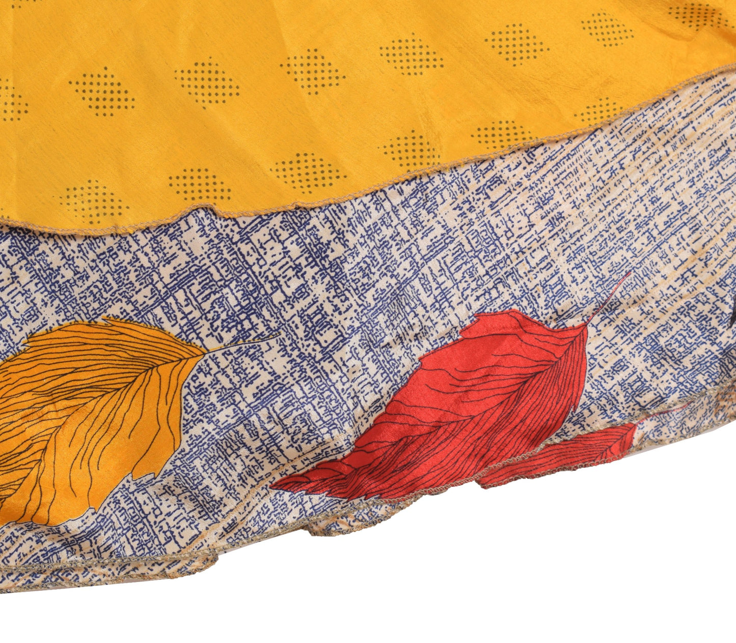 Sushila Vintage Magic Wrap Saree Yellow Floral Reversible Skirt Art Silk Beach Dress