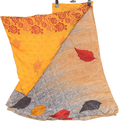 Sushila Vintage Magic Wrap Saree Yellow Floral Reversible Skirt Art Silk Beach Dress