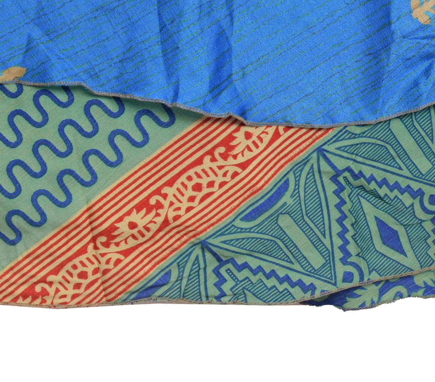 Sushila Vintage Art Silk Saree Magic Wrap Reversible Skirt Paisley Blue Beach Dress