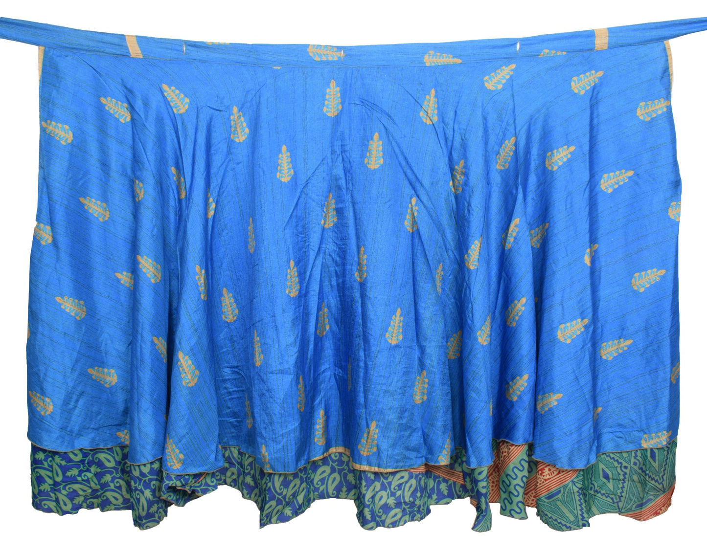 Sushila Vintage Art Silk Saree Magic Wrap Reversible Skirt Paisley Blue Beach Dress