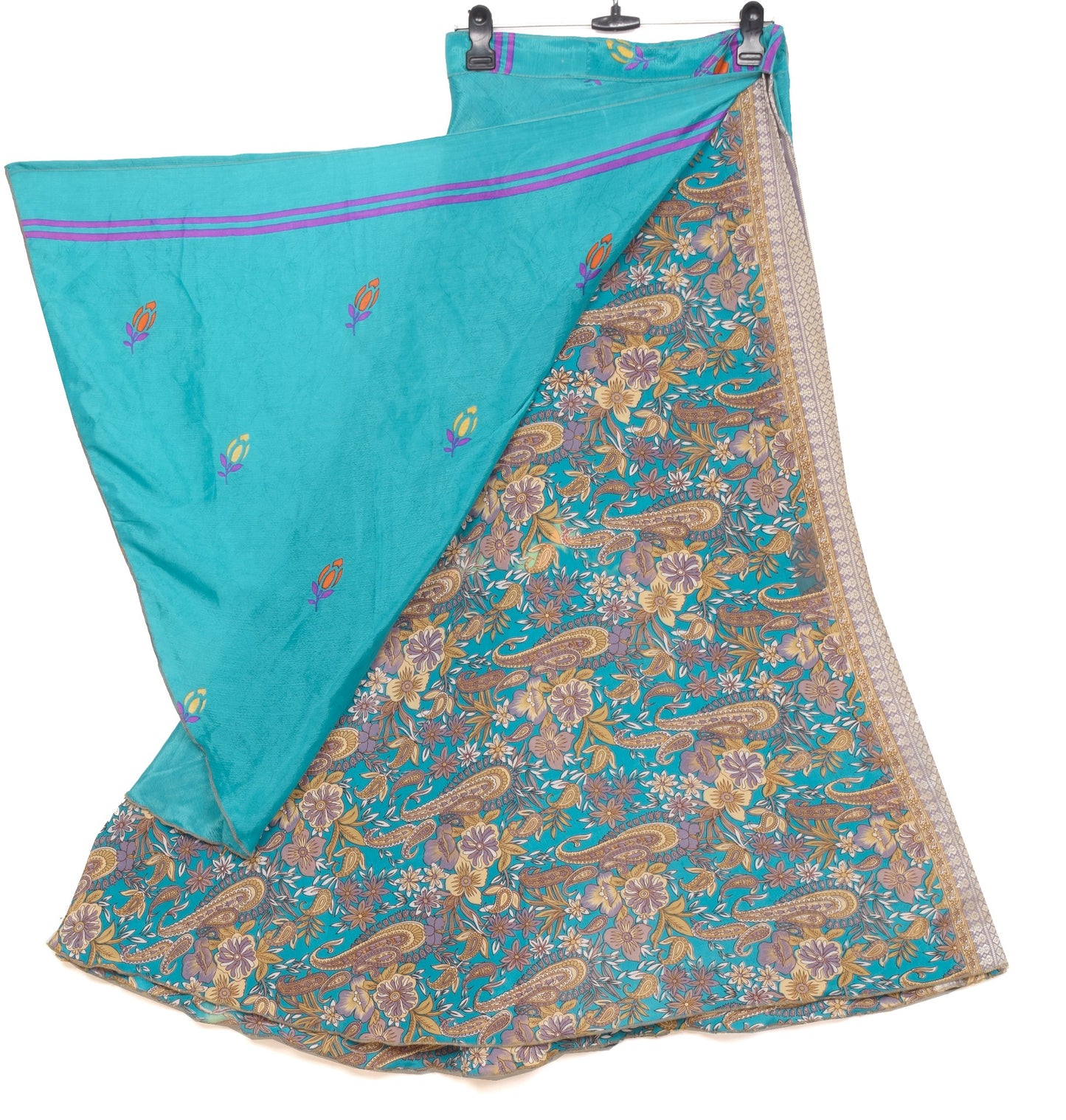 Sushila Vintage Paisley Magic Wrap Reversible Skirt Art Silk Saree Beach Dress