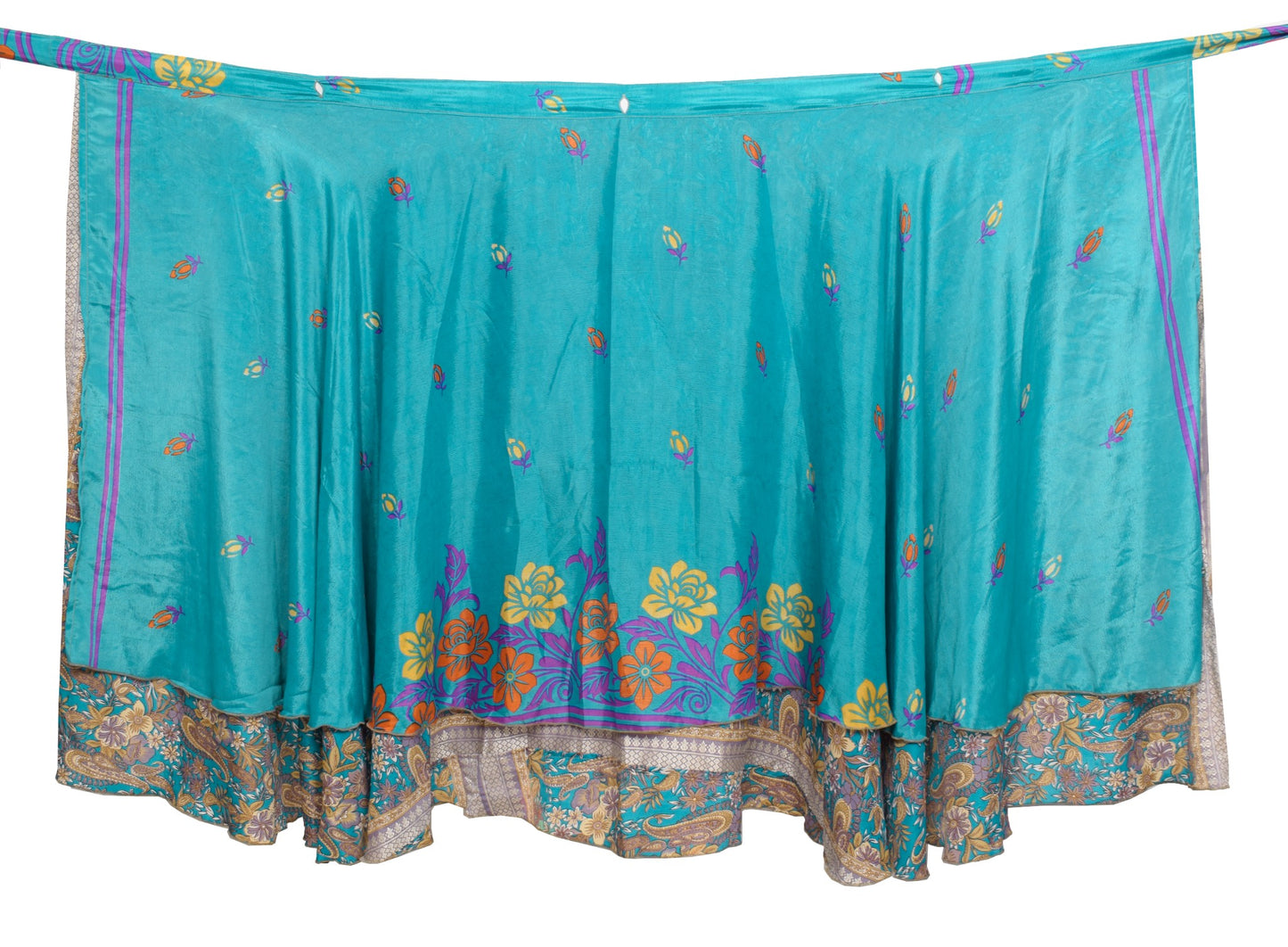 Sushila Vintage Paisley Magic Wrap Reversible Skirt Art Silk Saree Beach Dress