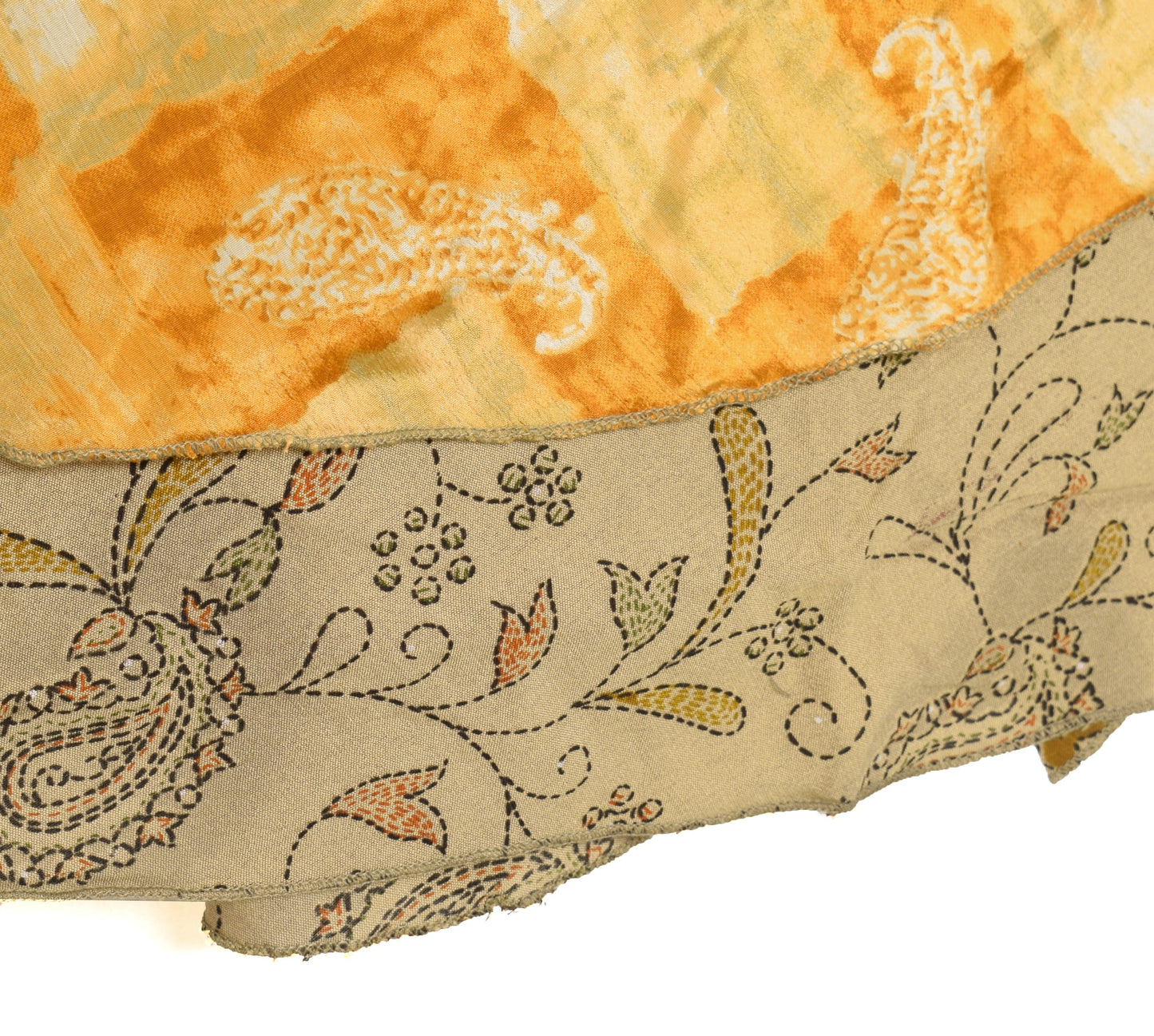 Sushila Vintage Art Silk Saree Magic Wrap Reversible Skirt Yellow Brown Beach Dress