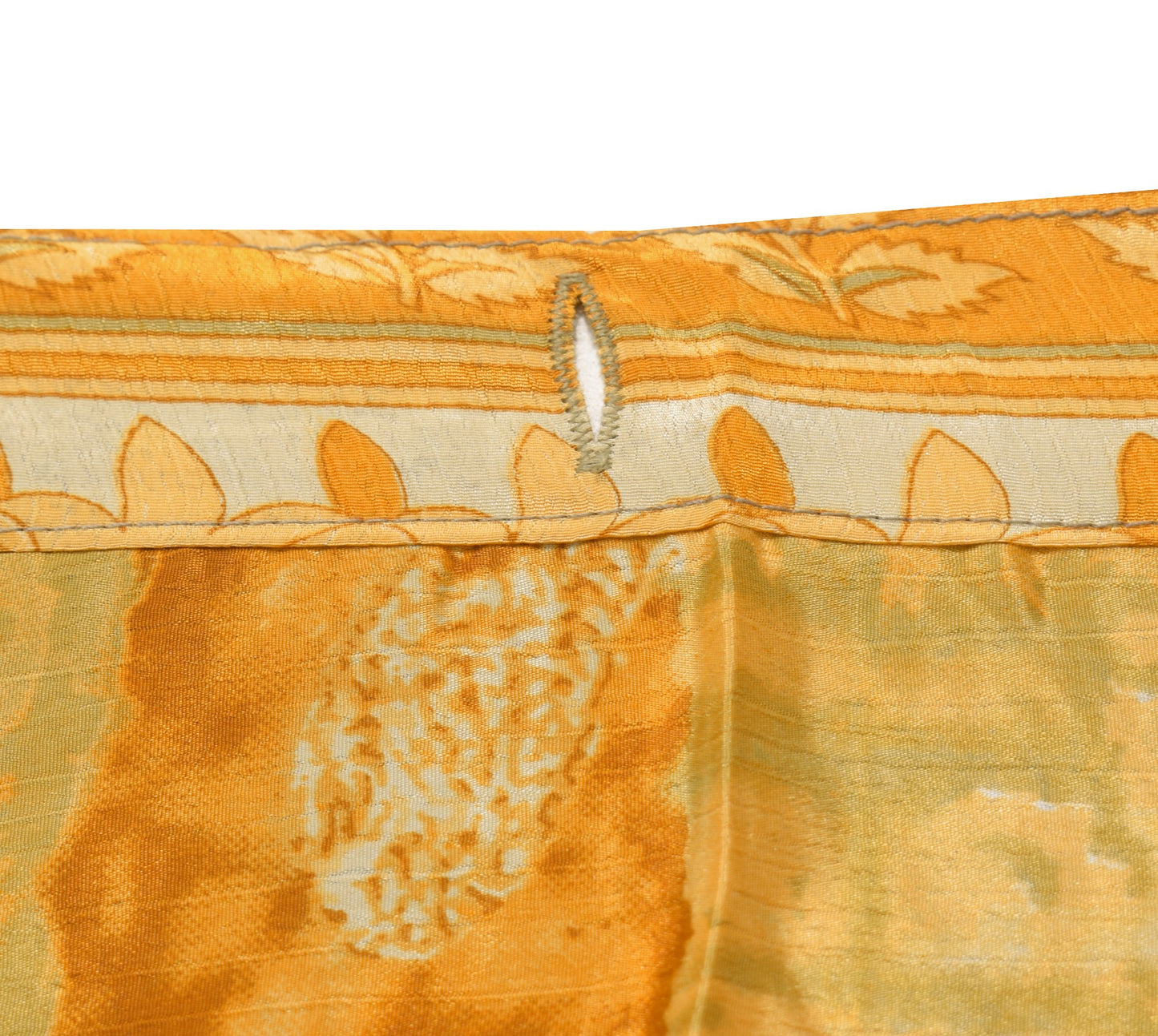 Sushila Vintage Art Silk Saree Magic Wrap Reversible Skirt Yellow Brown Beach Dress